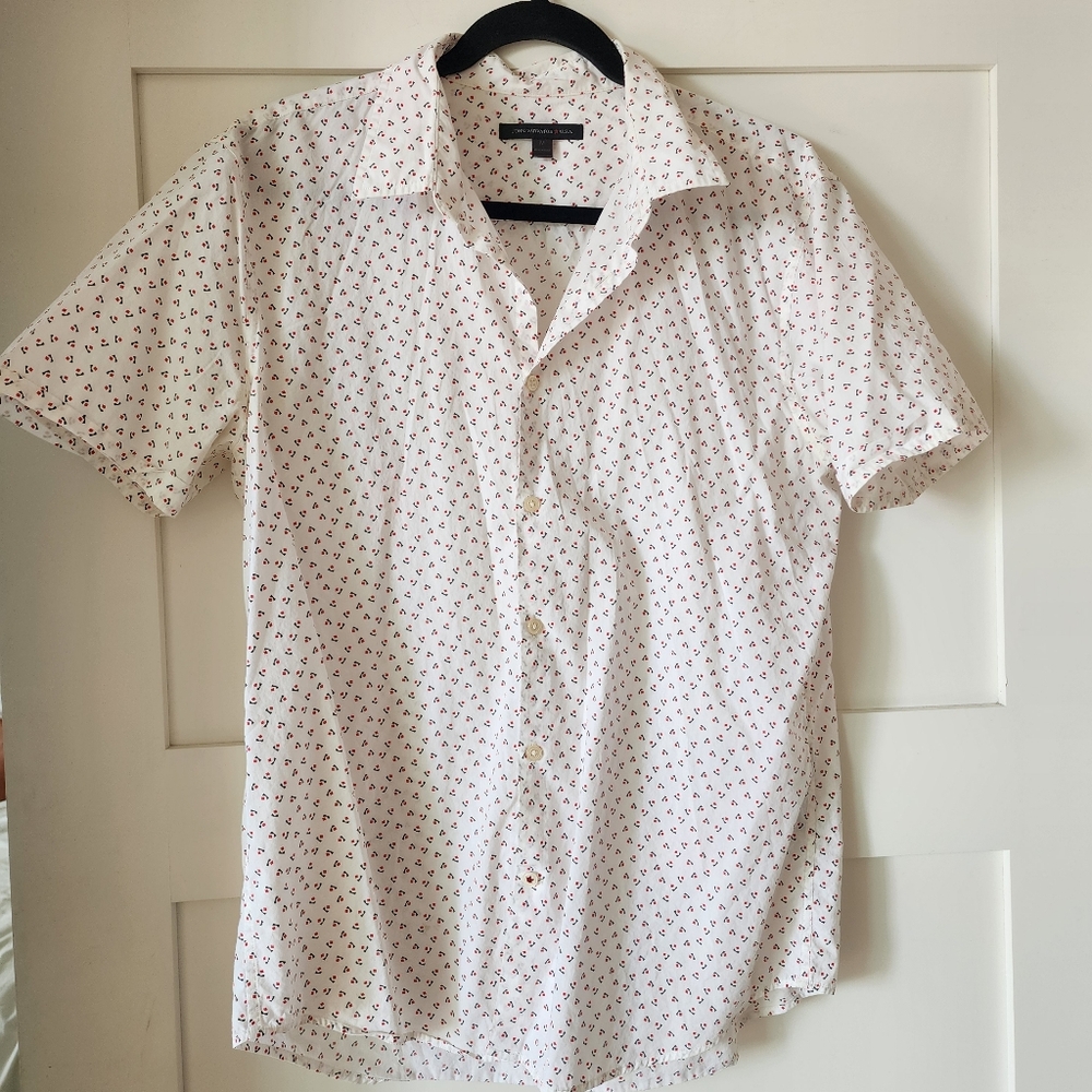 John Varvatos White and Red Patterned Shirt